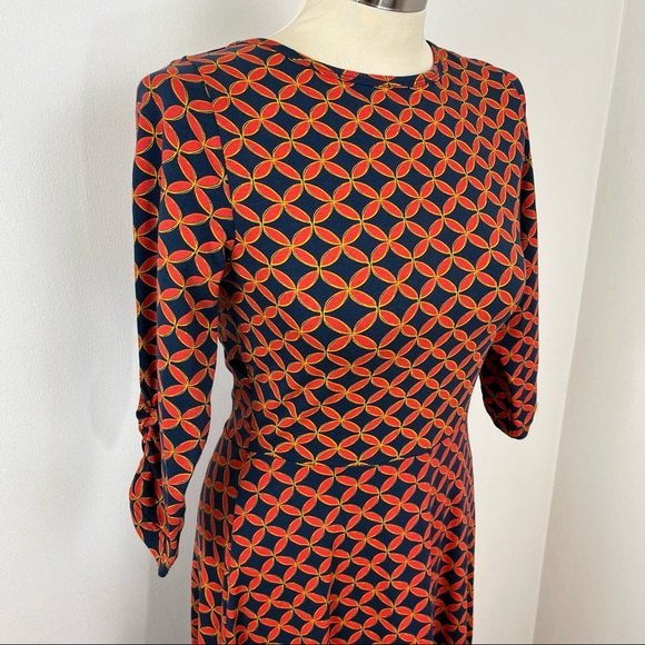 Mata Traders Organic Cotton Jersey Fit and Flare V- back Red Patterned Dress S - Picture 3 of 13